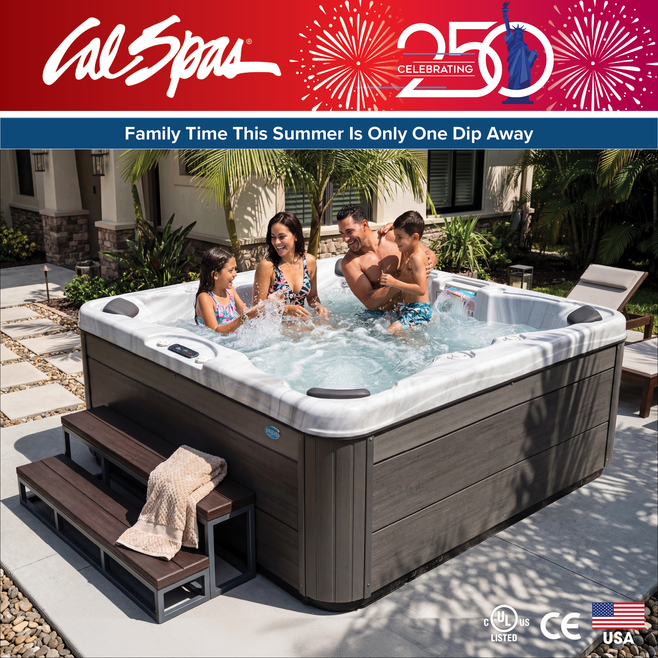 Calspas hot tub being used in a family setting - British Columbia